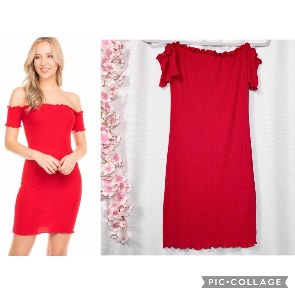 🌸 4/$20 Heart & Hips Off shoulder red mini bodycon dress small